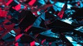 Shattered Obsidian Fragments with Glossy Black Surfaces and High-Contrast Crimson and Electric Blue Reflections in a Futuristic Ab