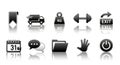 Glossy Black and White Icon Set with Reflections on a White Surface Royalty Free Stock Photo