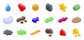 Glossy blobs icons set isometric vector. Shape paint Royalty Free Stock Photo