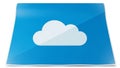 A glossy blue background features a simple white cloud icon in the Royalty Free Stock Photo