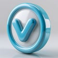 Glossy Blue Circular Verification Icon. 3D circular badge featuring a glossy blue checkmark and white background. Royalty Free Stock Photo