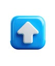 Glossy blue 3d square button with white upward arrow for upload, advance, success Royalty Free Stock Photo