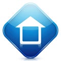 Glossy blue diamond icon with white house symbol home button Royalty Free Stock Photo