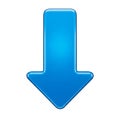 Glossy Blue Downward Pointing Arrow Icon on White Background direction pointer Royalty Free Stock Photo