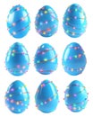 Glossy blue Easter egg wrapped in glowing multicolored string lights isolated on white transparent background. Royalty Free Stock Photo