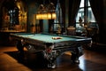 Glossy Blue room pool table. Generate Ai Royalty Free Stock Photo