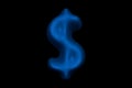 Shiny blue plastic font - dollar - peso sign isolated on black background, 3D illustration of symbols