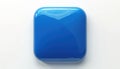 Glossy blue square button with rounded corners on white background. 3D rendering of blank app icon. Blue shiny rectangle with Royalty Free Stock Photo