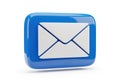 Glossy blue square icon with a white envelope symbol representing email communication isolated on white background Royalty Free Stock Photo