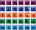 Glossy button collection with sports silhouette - Royalty Free Stock Photo