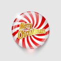 Glossy button with spiral and text Merry Christmas