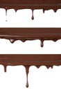Glossy chocolate drip set for food design. Chocolate drips on white background Royalty Free Stock Photo