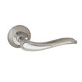 Glossy chrome anatomically shaped door handle for comfortable opening of the door on a round base