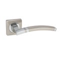 Glossy chrome door handle with an anatomical arcuate shape for comfortable opening of the door