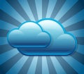 Glossy cloud icon on dark blue background with sun rays Royalty Free Stock Photo