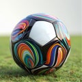 Glossy Colorful Soccer Ball Isolated on Outdoor Grass Background Royalty Free Stock Photo