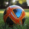 Glossy Colorful Soccer Ball Isolated on Outdoor Grass Background Royalty Free Stock Photo