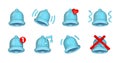 Glossy 3D bell icon. Realistic notification handbell. Ringing doorbell. Social media message reminder. Alert sound