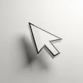 Glossy 3D Cursor Arrow Icon with Metallic Silver Outline on a White Background pointer Royalty Free Stock Photo