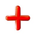 Glossy 3D isolated mathematical plus sign icon. Symbol red. Ui, ad. Design realistic plastic toy. Balance concept pluses on light