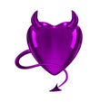 Glossy 3D purple heart with horns and tail