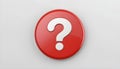 3d question mark icon on red round button or badge.3d rendering.Isolated on white background. Royalty Free Stock Photo
