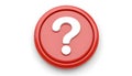 3d question mark icon on red round button or badge.3d rendering.Isolated on white background. Royalty Free Stock Photo