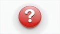 3d question mark icon on red round button or badge.3d rendering.Isolated on white background. Royalty Free Stock Photo
