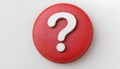 3d question mark icon on red round button or badge.3d rendering.Isolated on white background. Royalty Free Stock Photo