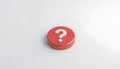 3d question mark icon on red round button or badge.3d rendering.Isolated on white background. Royalty Free Stock Photo