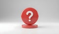 3d question mark icon on red round button or badge.3d rendering.Isolated on white background. Royalty Free Stock Photo