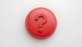 3d question mark icon on red round button or badge.3d rendering.Isolated on white background. Royalty Free Stock Photo