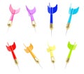 Glossy darts isolated on white, in eight color versions Royalty Free Stock Photo