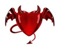 Glossy devil red heart with horns, wings and tail Royalty Free Stock Photo