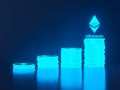 Glossy Ethereum in blurred closeup. Crypto-currency finance and banking as 3D Illustration concept.