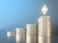 Glossy Ethereum in blurred closeup. Crypto-currency finance and banking as 3D Illustration concept.