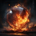 Glossy flaming black ball shining fire