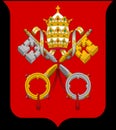 Glossy glass coats of arms of the Holy See and Vatican City State in the form that combines two crossed keys and a tiara used as a