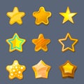 Glossy gold cartoon star vector icons for game, ui, app design