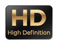 Glossy gold hd high definition sign on black background Royalty Free Stock Photo
