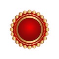 Glossy gold and red badge on white background,