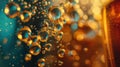 Glossy golden beer bubbles close-up. Generative AI Royalty Free Stock Photo