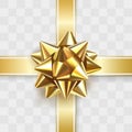 Glossy golden bow knot. Greeting card template