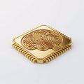 A glossy golden microchip with a brain pattern Royalty Free Stock Photo
