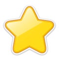 Glossy golden star sticker icon isolated on white background.