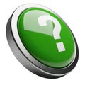 A glossy green button with a prominent white question mark symbol representing inquiry or help isolated on a white background Royalty Free Stock Photo
