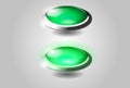 Glossy green buttons in angle view.