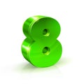 Glossy green Eight 8 number. 3d Illustration on white background.