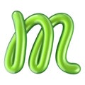 Glossy green letter M uppercase. 3D rendering