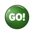 Glossy green round button with word `Go!` on white background Royalty Free Stock Photo